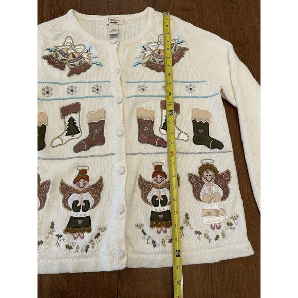 Bechamel Cardigan Womens Large White Christmas Sweater Button Knitted Angel - Picture 3 of 10